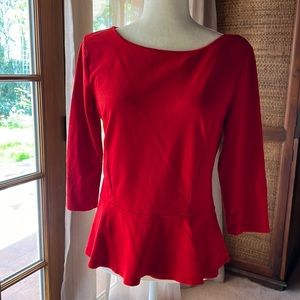 Ann Taylor Red Peplum Long Sleeve Top